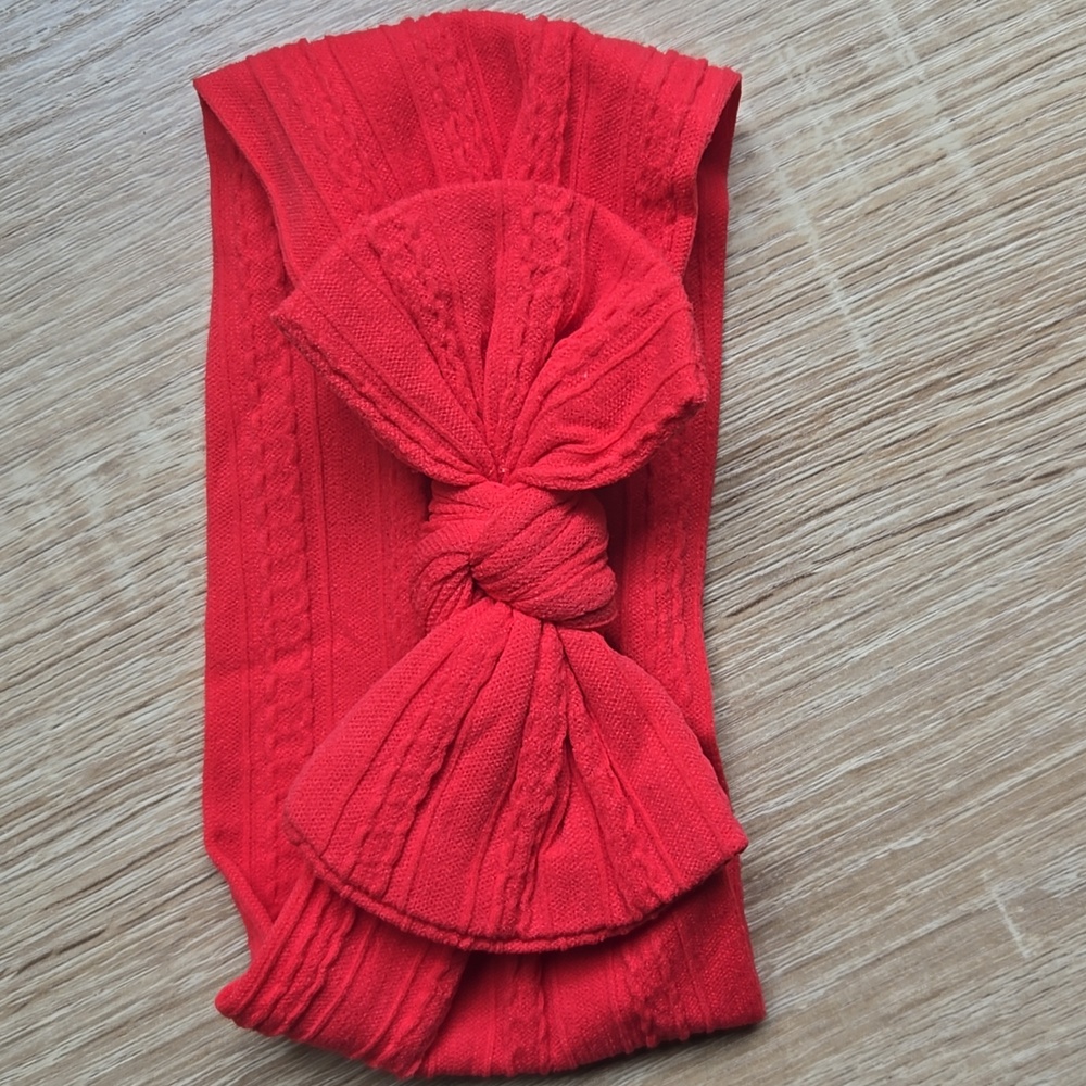Red Cable Knit Baby Bow Headband Soft Stretch Nylon Infant & Toddler Headwrap